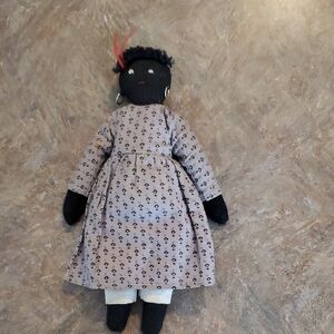 American Girl Black and Gray Doll with Patterned Dress